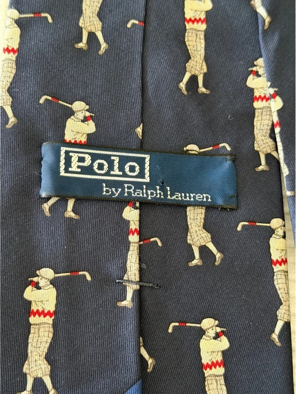 Polo Ralph Lauren Golf Silk Tie Hand Made Navy Golfer Novelty Vintage USA
